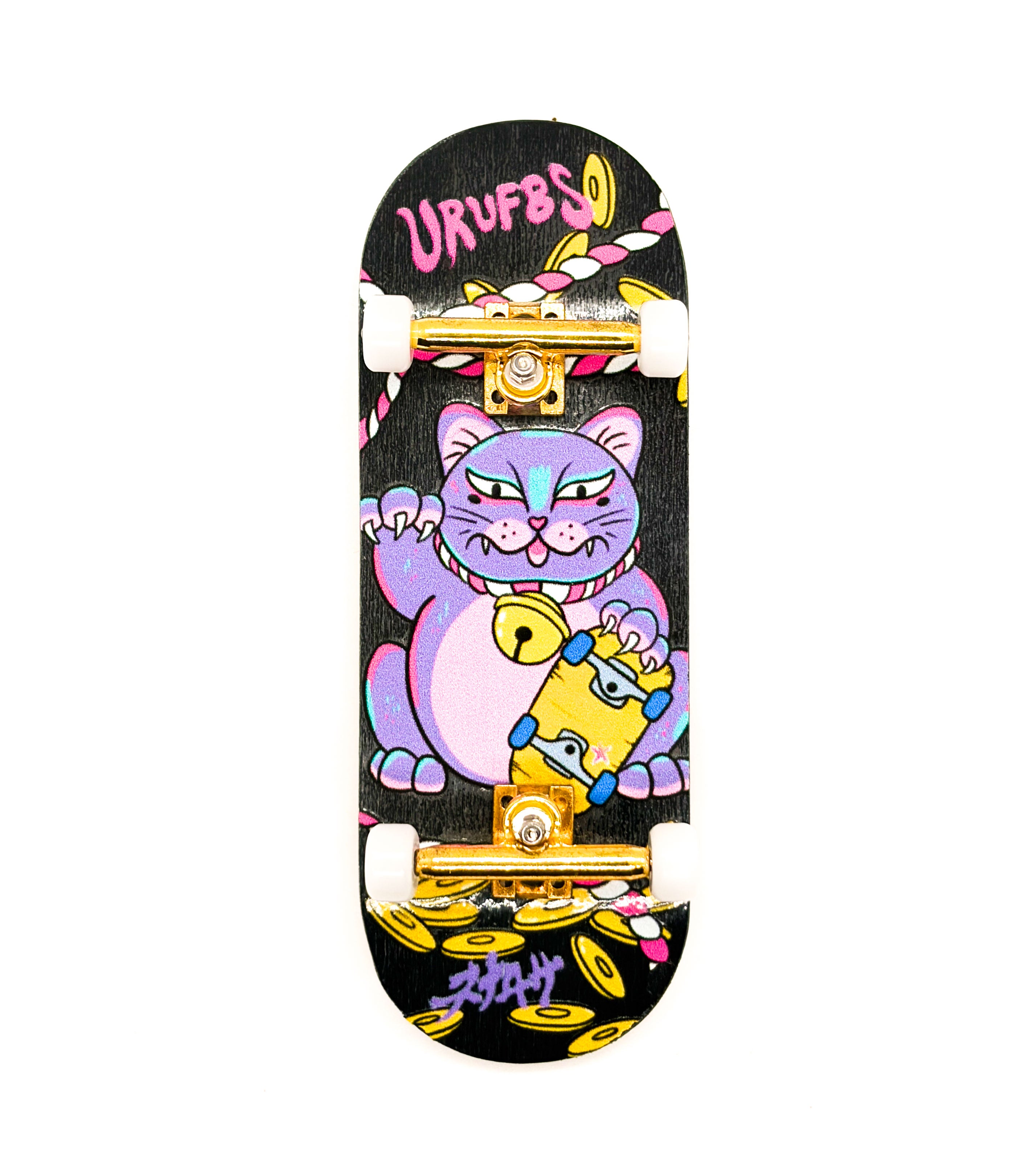 Fingerboard completo PRO URUFBS x Nena Rosa Maneki-Neko maple 34mm Negro – skate dedos Uruguay – URUFBSHOP
