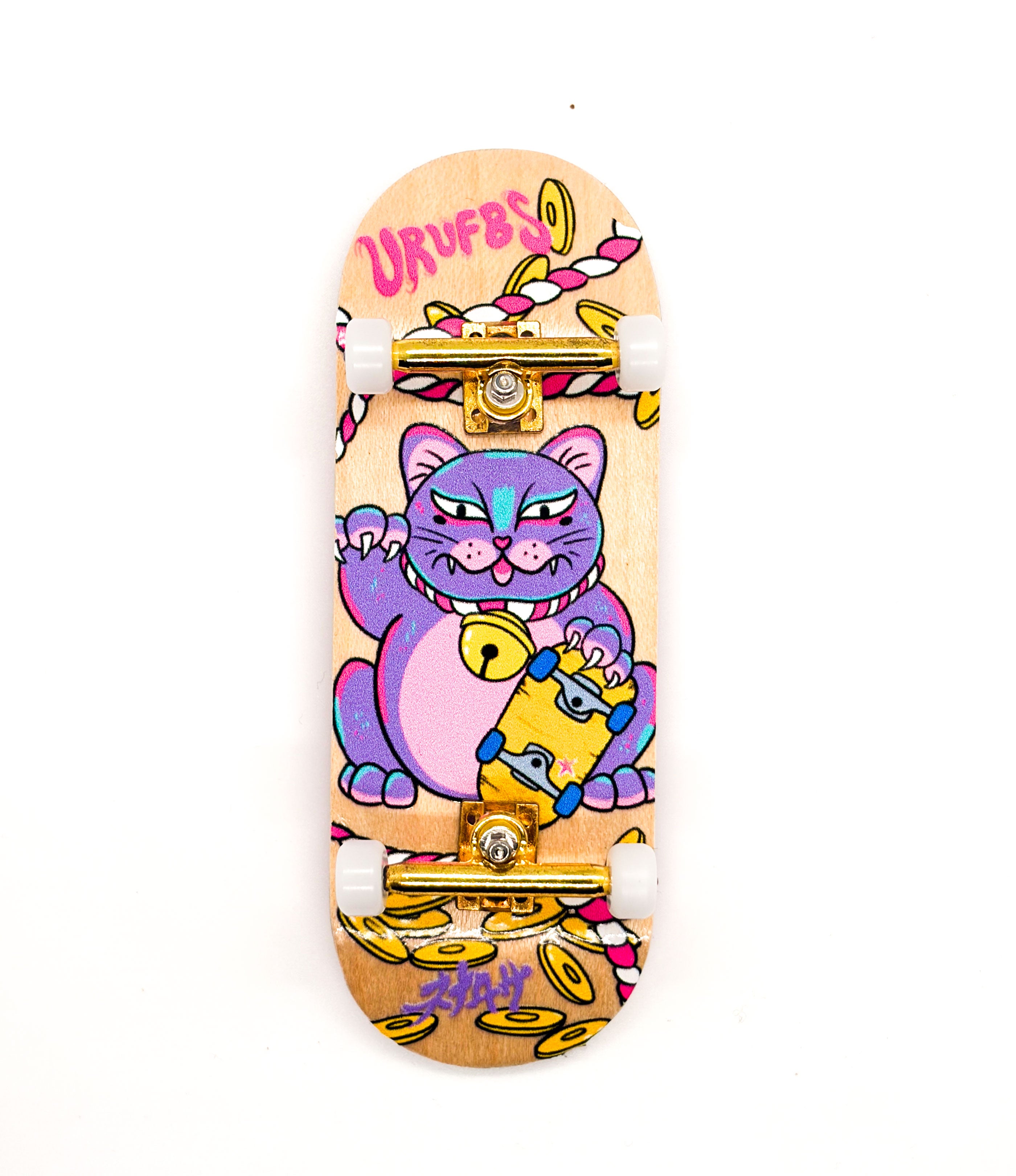 Fingerboard completo PRO URUFBS x Nena Rosa Maneki-Neko maple 34mm Blank – skate dedos Uruguay – URUFBSHOP