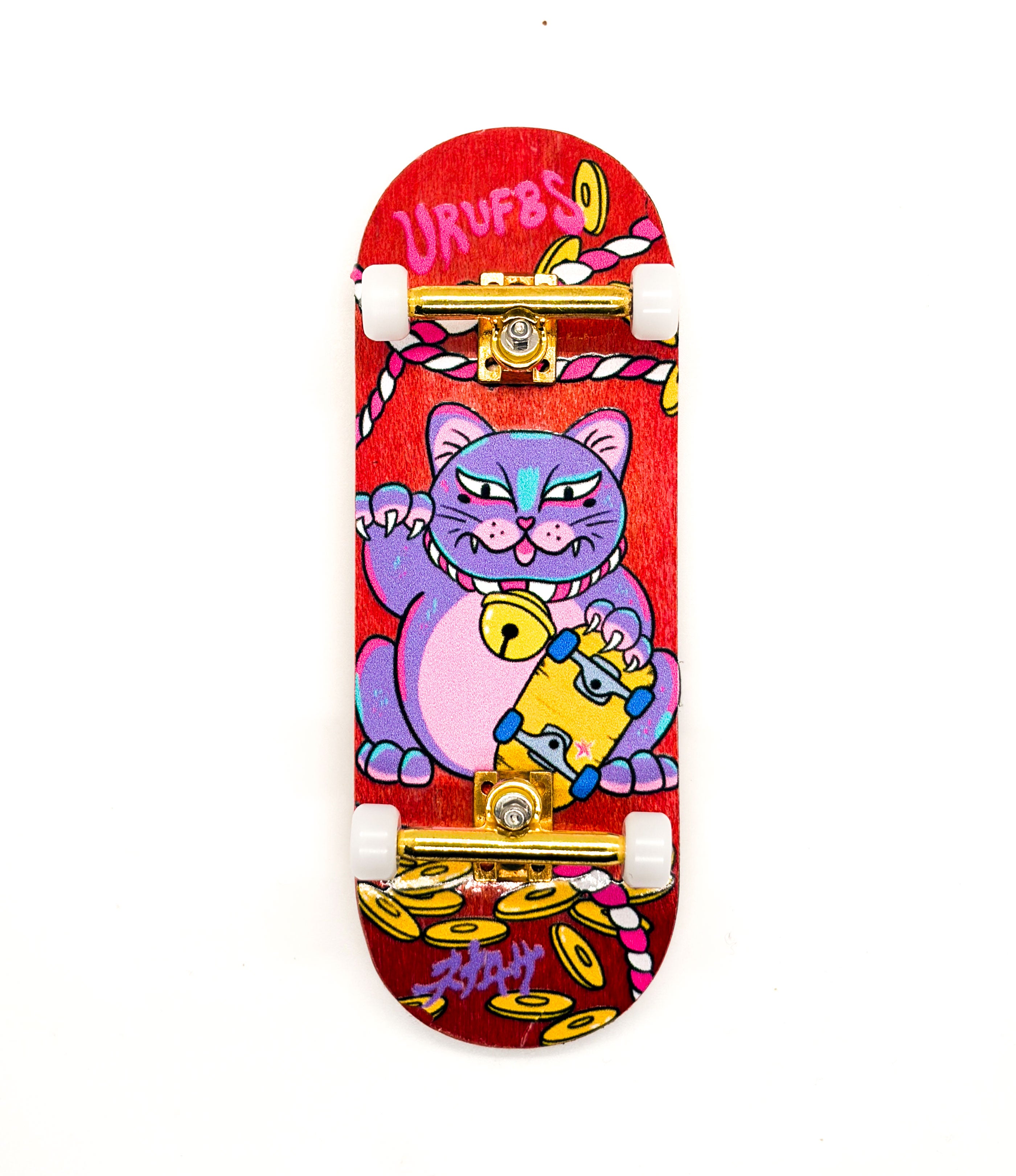 Fingerboard completo PRO URUFBS x Nena Rosa Maneki-Neko maple 34mm Rojo – skate dedos Uruguay – URUFBSHOP